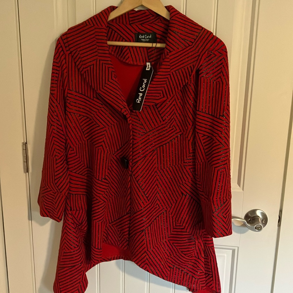 RED CORAL JACKET Soft Knit Blazer RED Black L